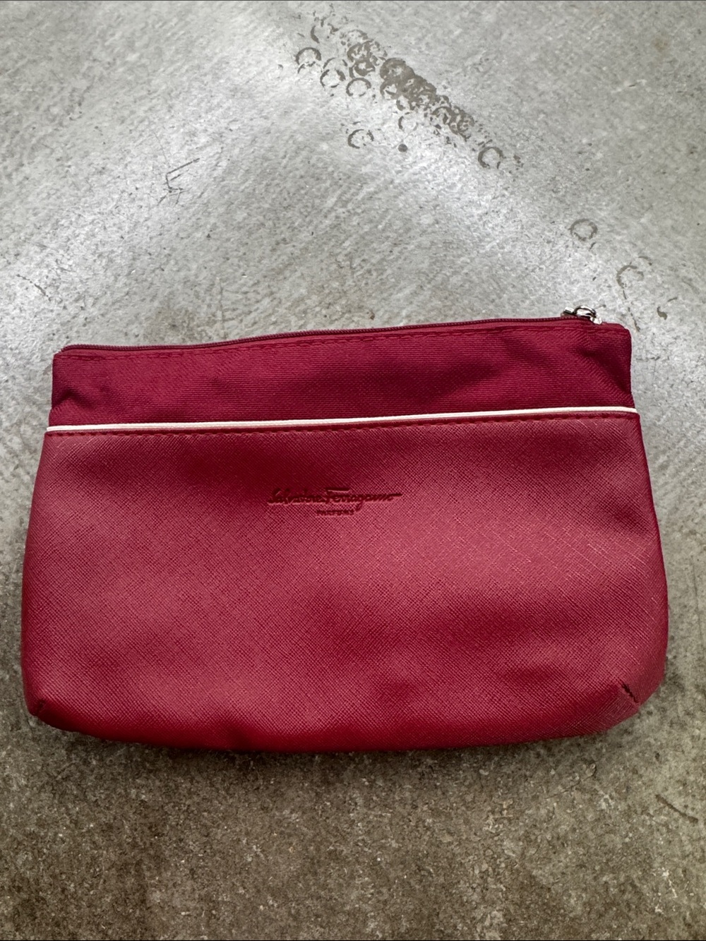 Salvatore Ferragamo Burgundy Cosmetic Pouch with Contrast Trim